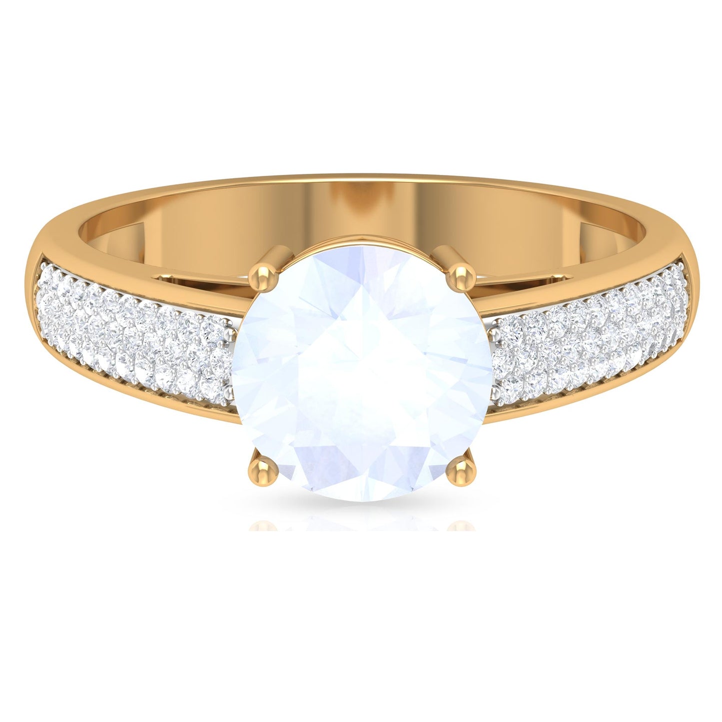 1.25 CT Moonstone Solitaire and Diamond Side Stone Engagement Ring
