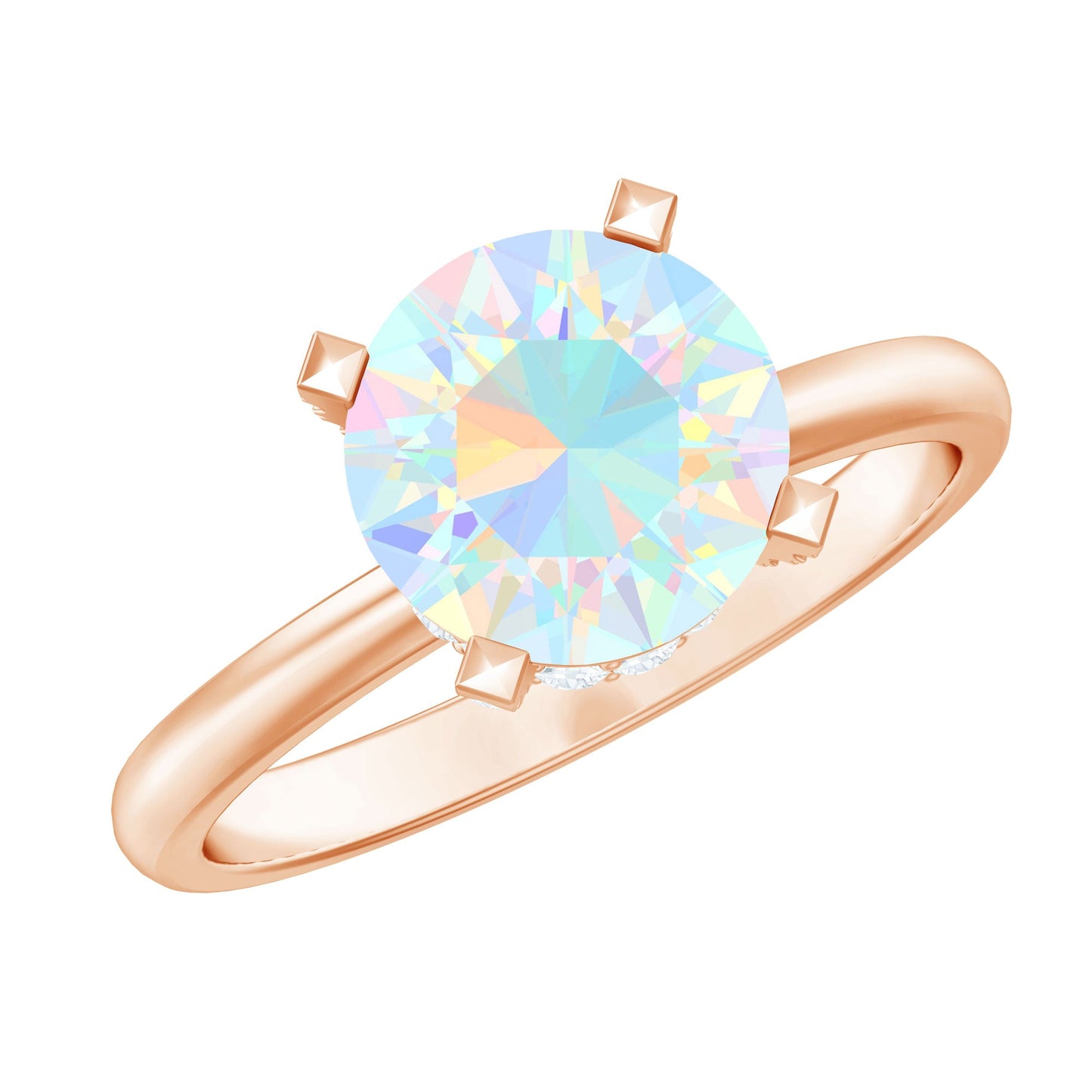 Genuine 8mm Opalescent Hidden Halo Engagement Ring with Diamond