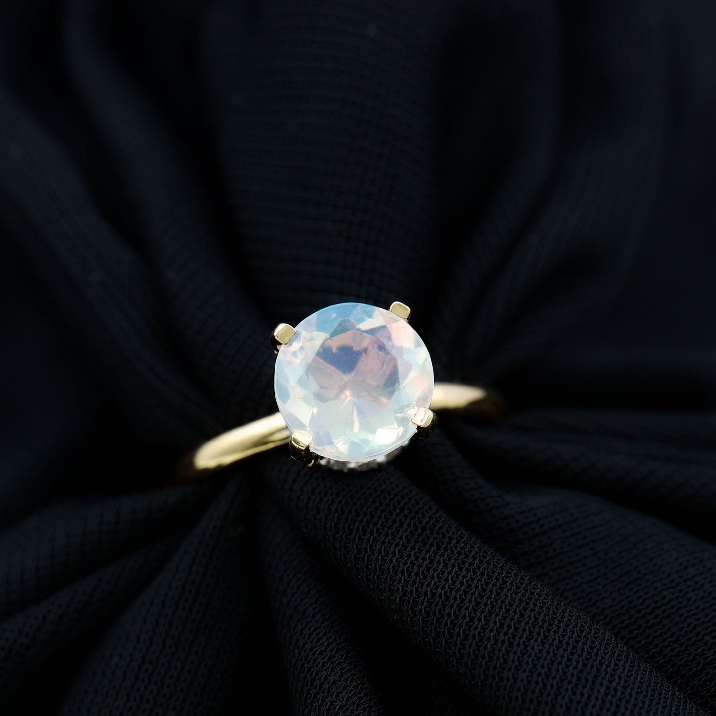 Genuine 8mm Opalescent Hidden Halo Engagement Ring with Diamond
