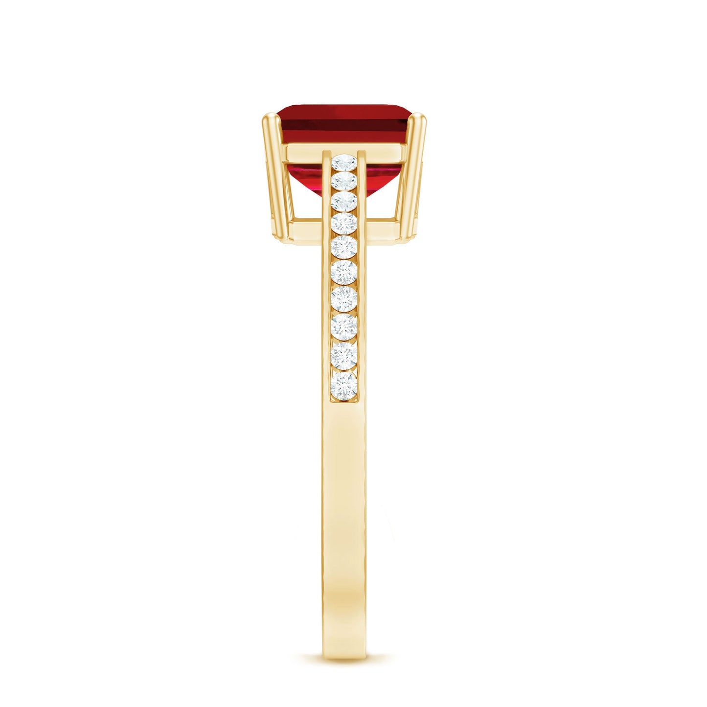 4.25 CT Asscher Cut Created Ruby Solitaire Engagement Ring with Diamond Side Stones