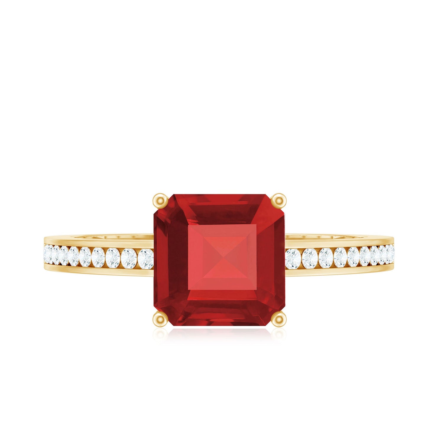 4.25 CT Asscher Cut Created Ruby Solitaire Engagement Ring with Diamond Side Stones