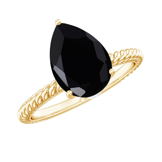 4.8 Carat Lab Grown Black Diamond Pear Shaped Engagement Ring with Hidden Moissanite