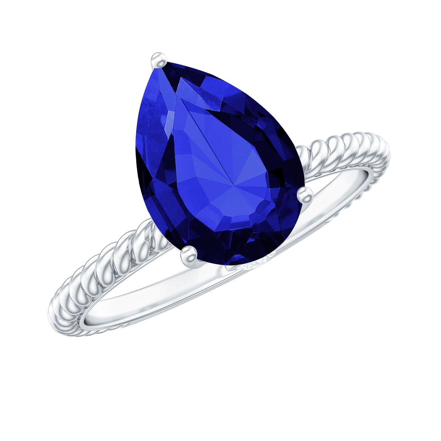 Certified 3 Carat Lab Grown Blue Sapphire Pear Shaped Engagement Ring