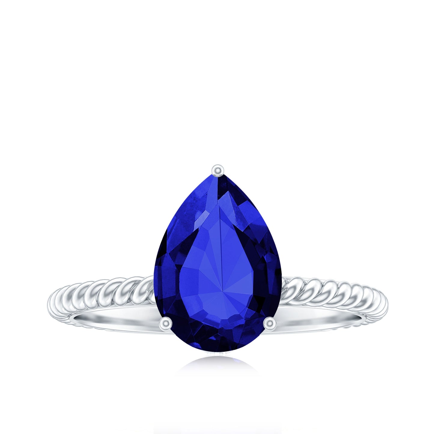 Certified 3 Carat Lab Grown Blue Sapphire Pear Shaped Engagement Ring