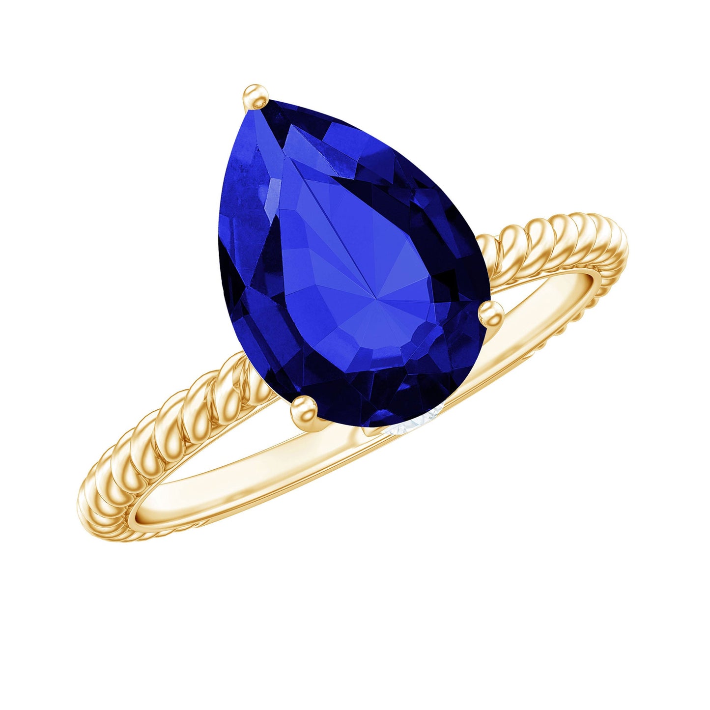 Certified 3 Carat Lab Grown Blue Sapphire Pear Shaped Engagement Ring