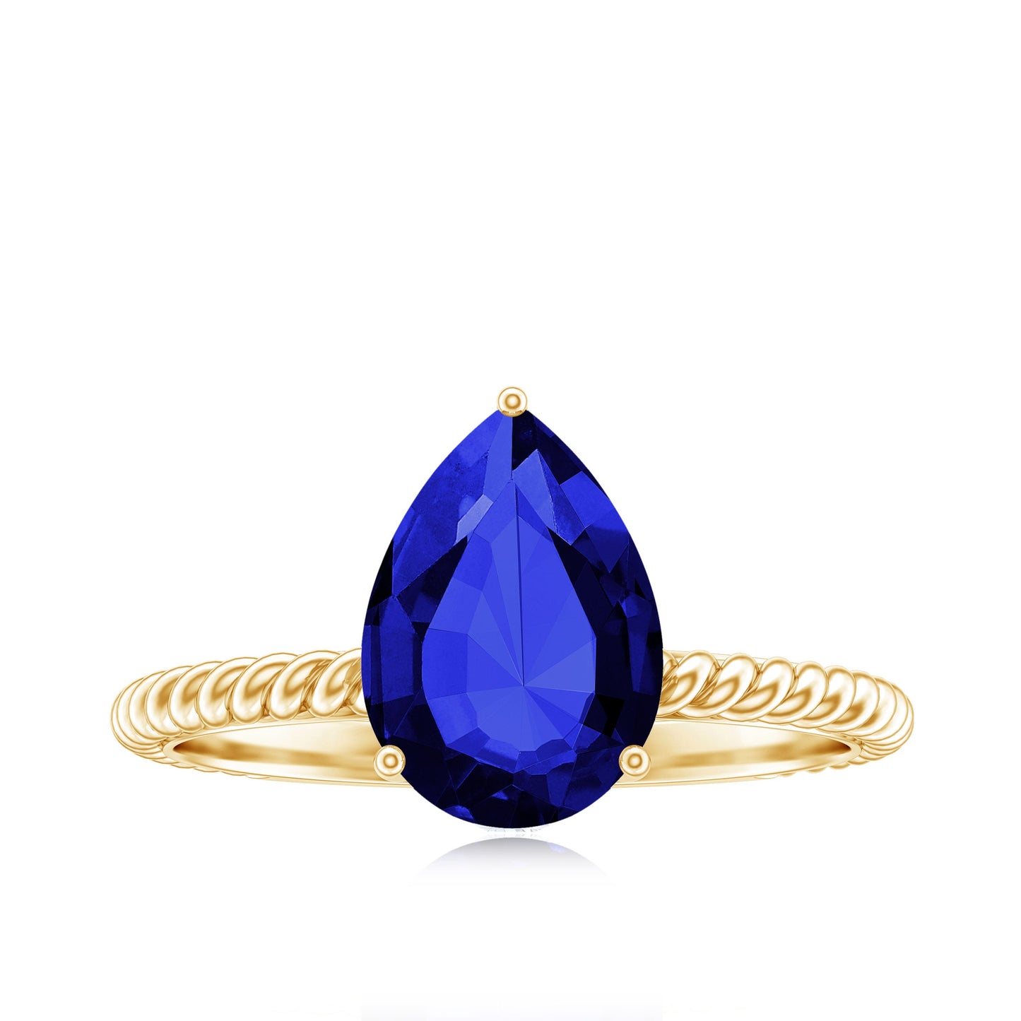 Certified 3 Carat Lab Grown Blue Sapphire Pear Shaped Engagement Ring