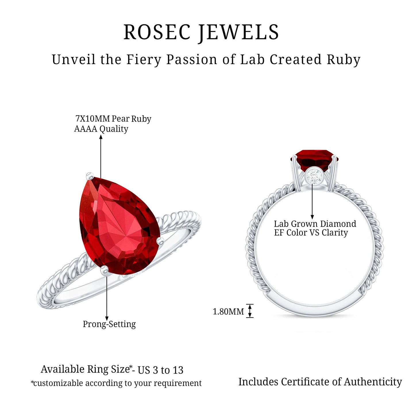 2.9 Carat Lab Created Ruby Teardrop Engagement Ring With Surprise Diamonds