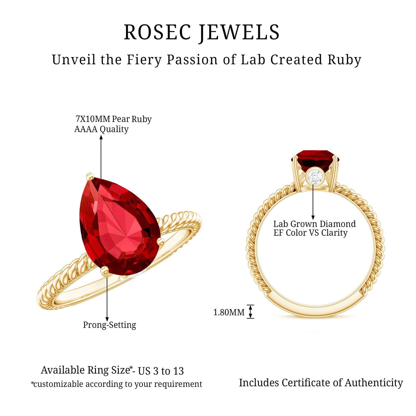2.9 Carat Lab Created Ruby Teardrop Engagement Ring With Surprise Diamonds