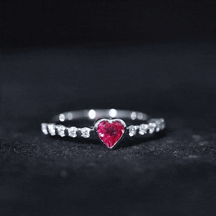 1 CT Heart Shape Created Ruby Solitaire Engagement Ring with Diamond