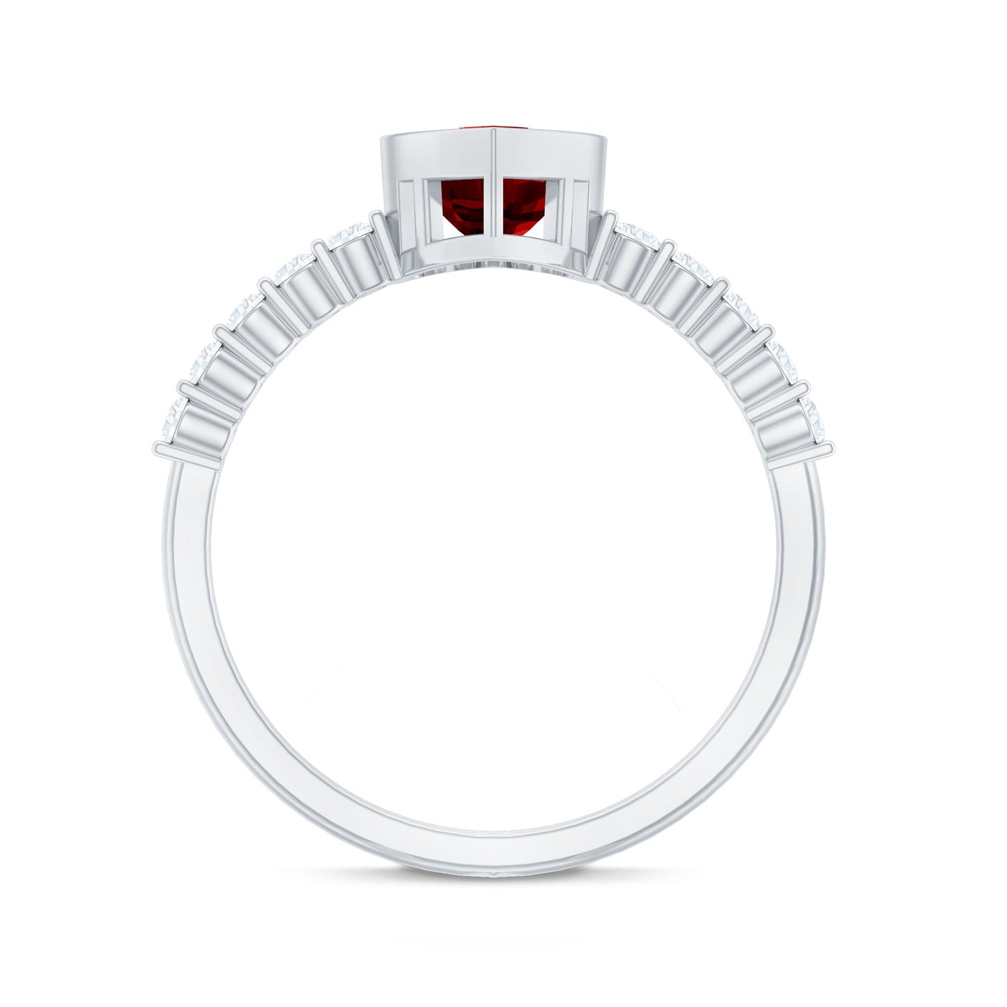1 CT Heart Shape Created Ruby Solitaire Engagement Ring with Diamond