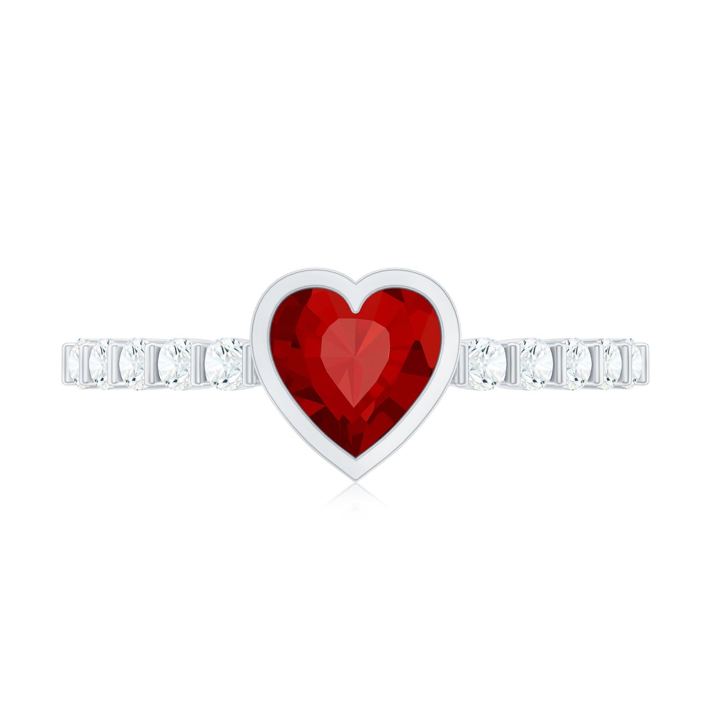 1 CT Heart Shape Created Ruby Solitaire Engagement Ring with Diamond