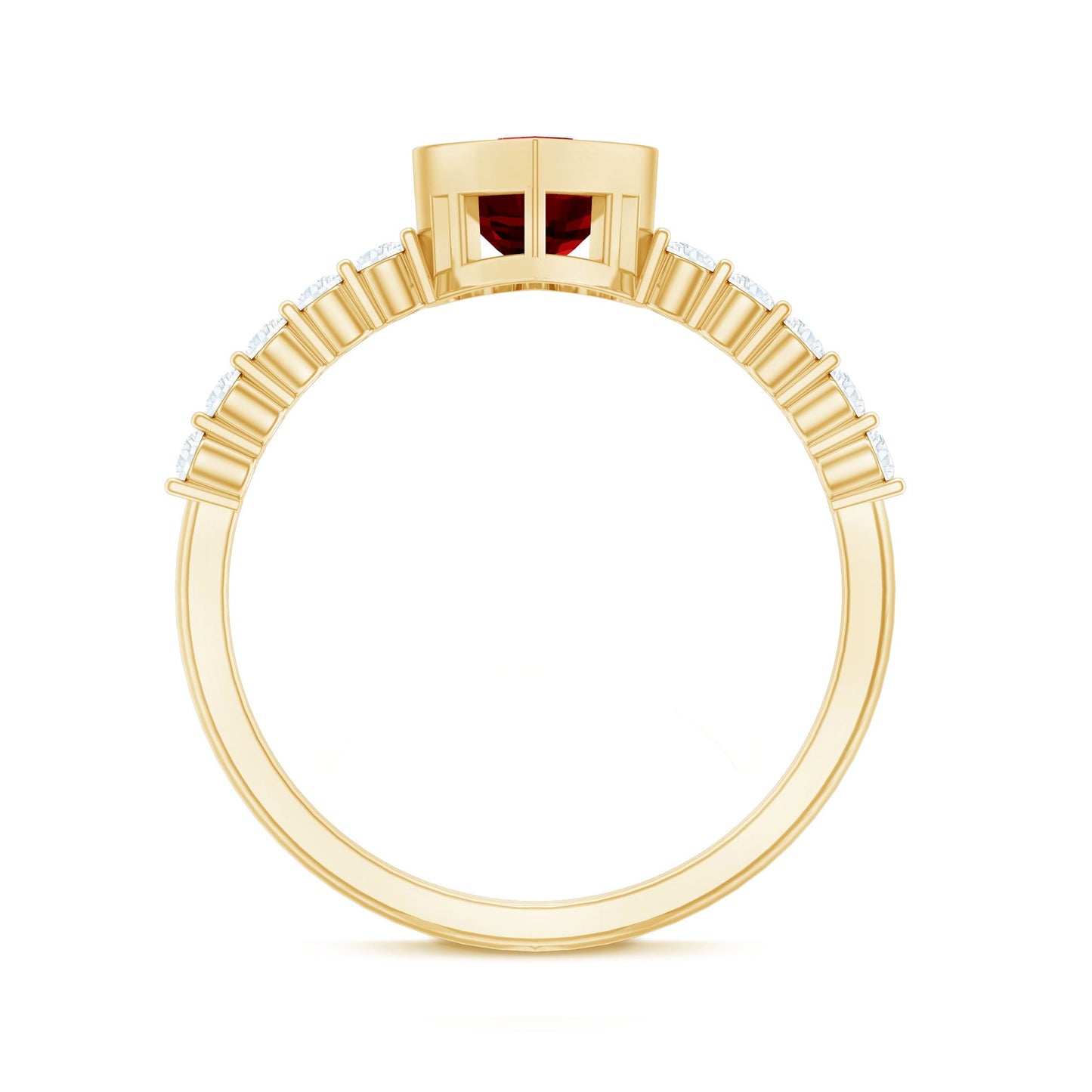 1 CT Heart Shape Created Ruby Solitaire Engagement Ring with Diamond