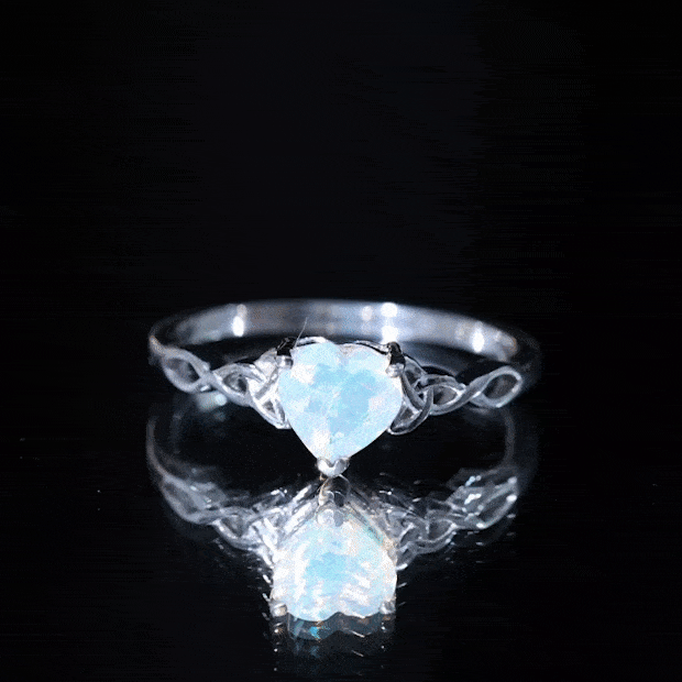 Certified 8 mm Ethiopian Opal Heart Engagement Ring with Celtic Knot