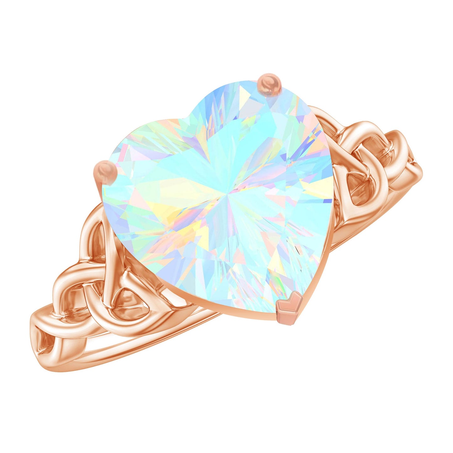 Certified 8 mm Ethiopian Opal Heart Engagement Ring with Celtic Knot