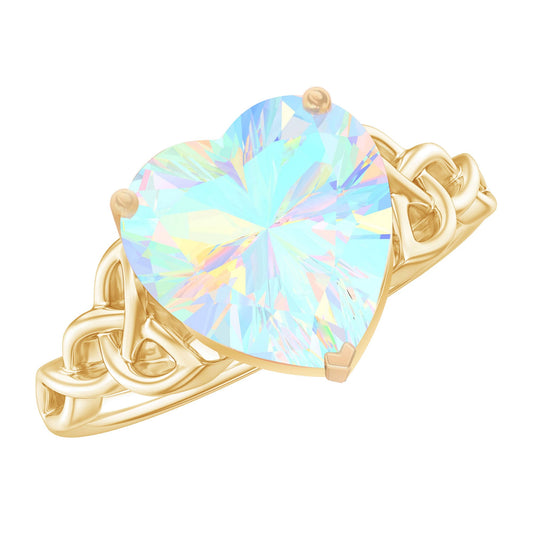 Certified 8 mm Ethiopian Opal Heart Engagement Ring with Celtic Knot