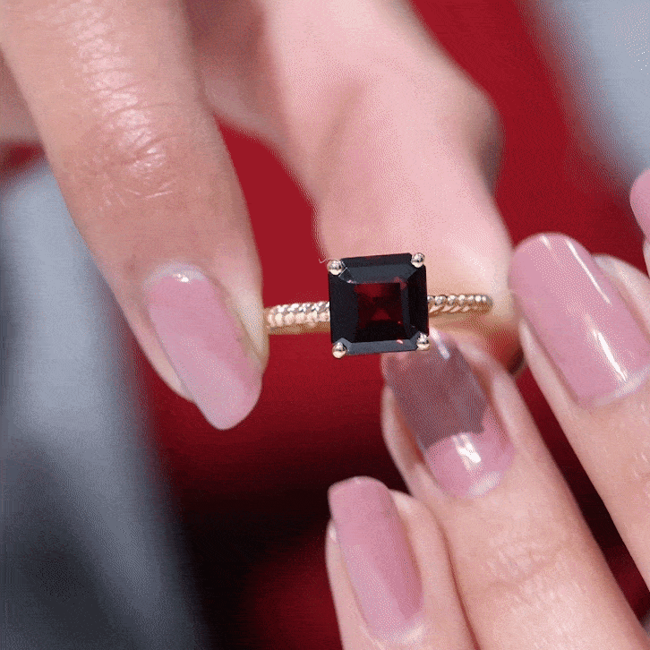 Natural 8mm Garnet Asscher Cut Engagement Ring with Twisted Rope