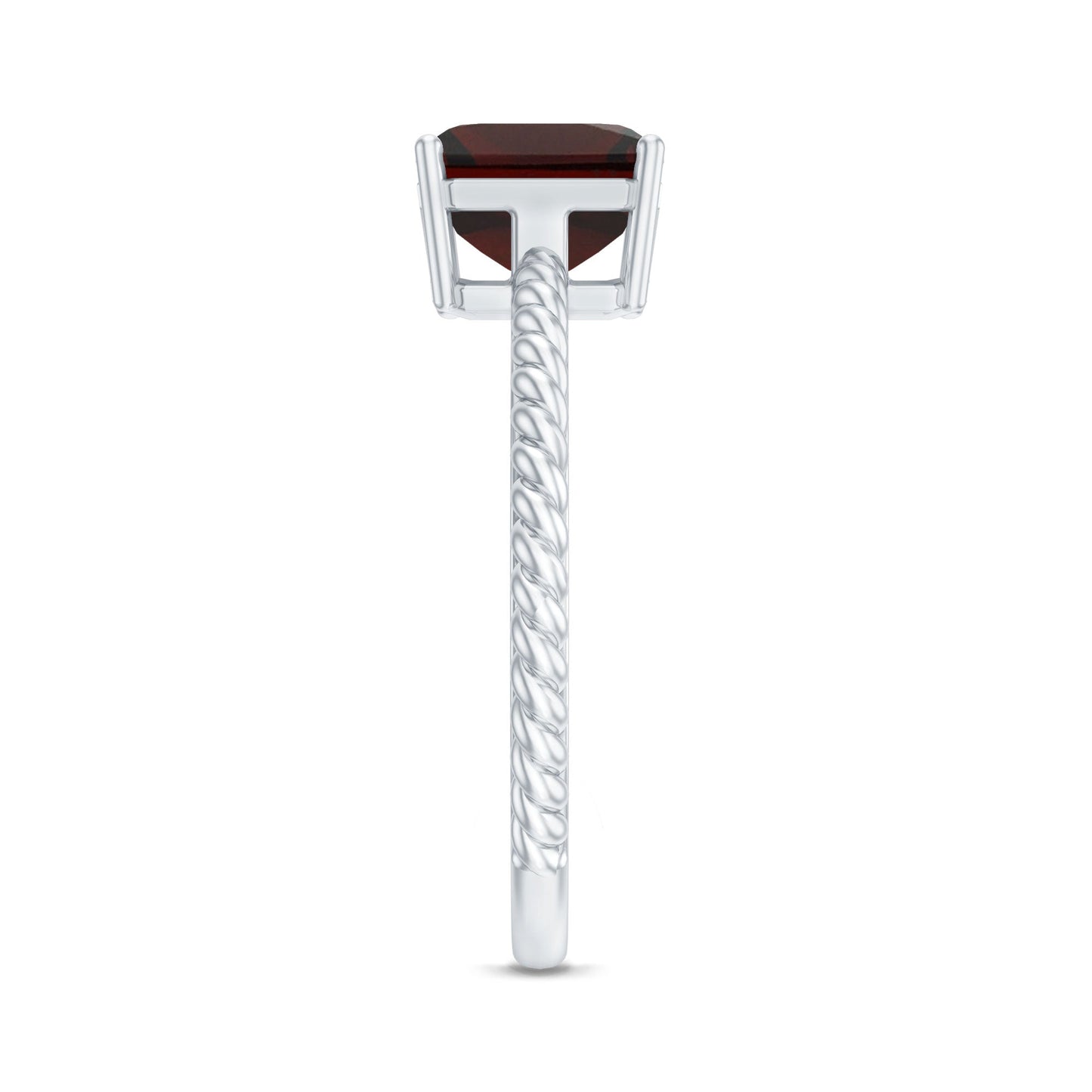 Natural 8mm Garnet Asscher Cut Engagement Ring with Twisted Rope