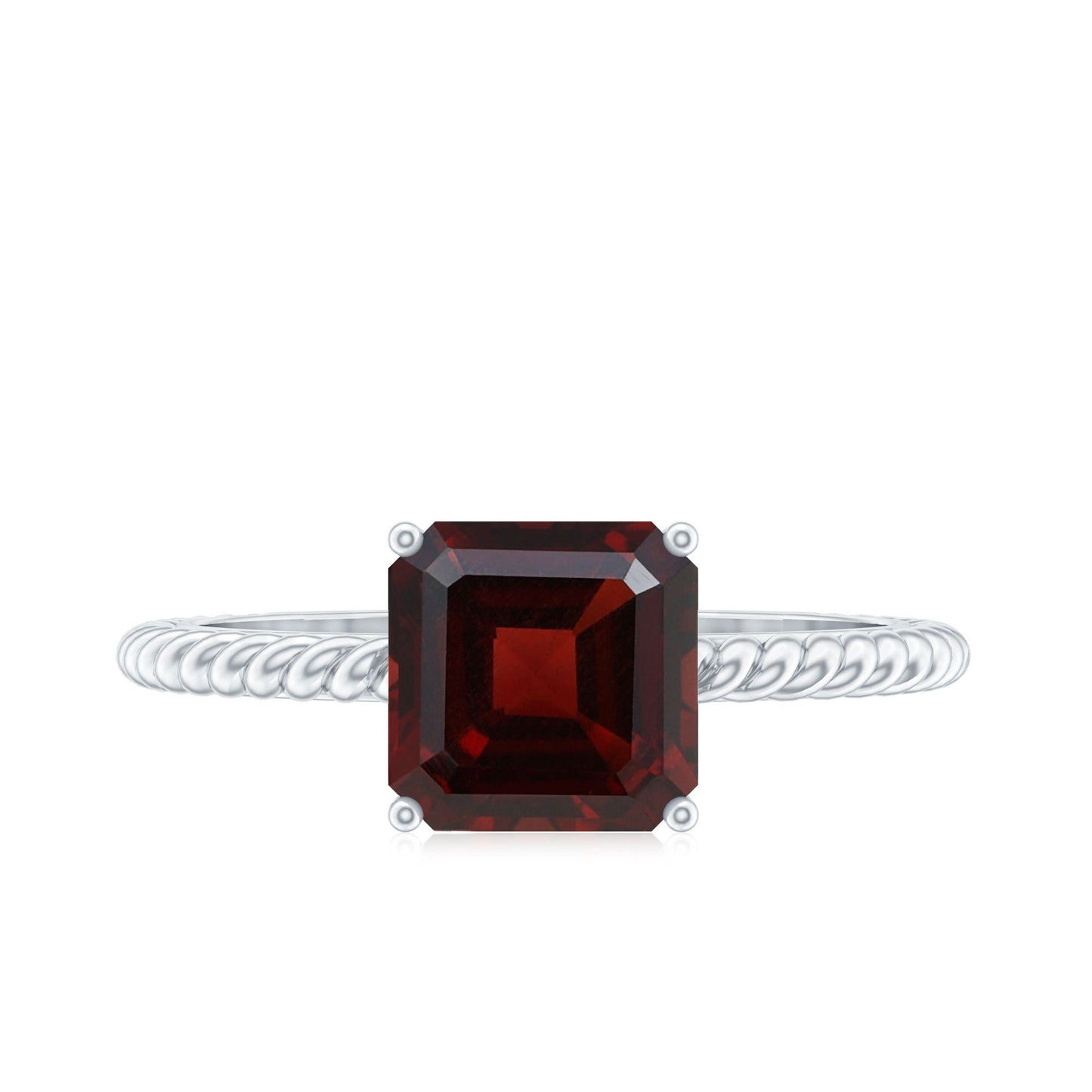 Natural 8mm Garnet Asscher Cut Engagement Ring with Twisted Rope