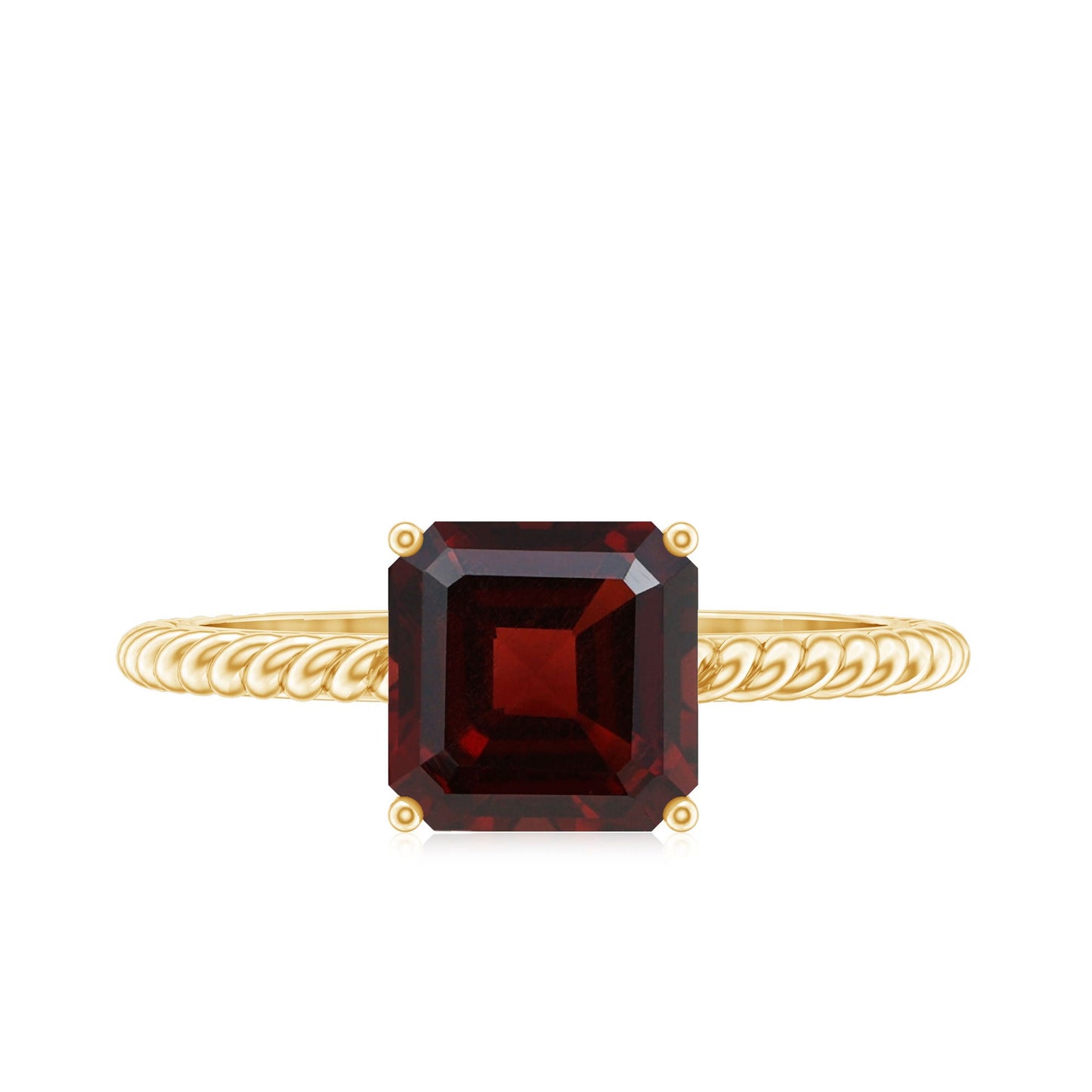 Natural 8mm Garnet Asscher Cut Engagement Ring with Twisted Rope