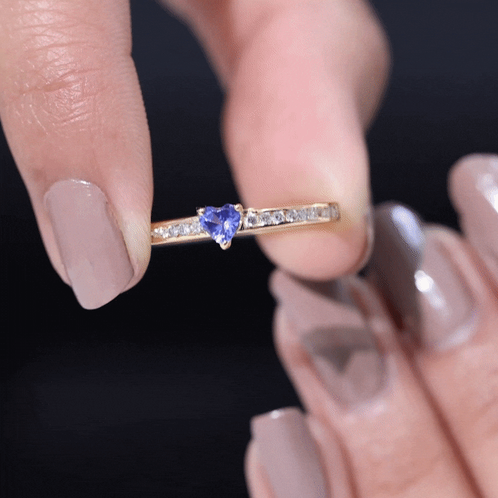 Natural Tanzanite Heart Promise Ring with Diamond