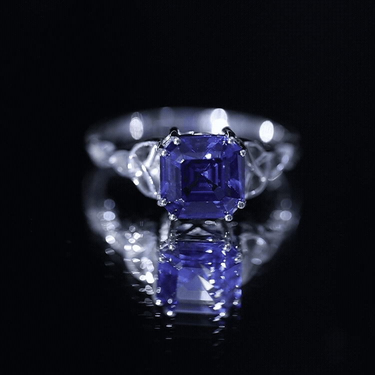 Certified 4 Carat Asscher Cut Lab Created Blue Sapphire Celtic Knot Engagement Ring