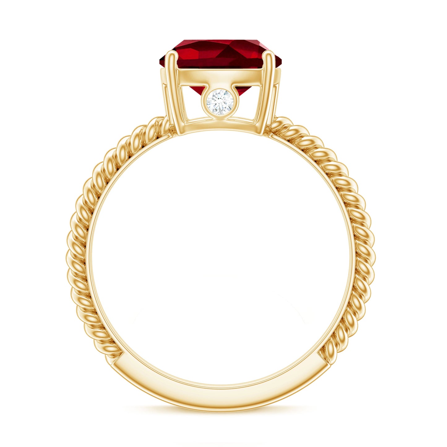 Certified 2 Carat Lab Grown Ruby Cushion Cut Engagement Ring with Surprise Diamond