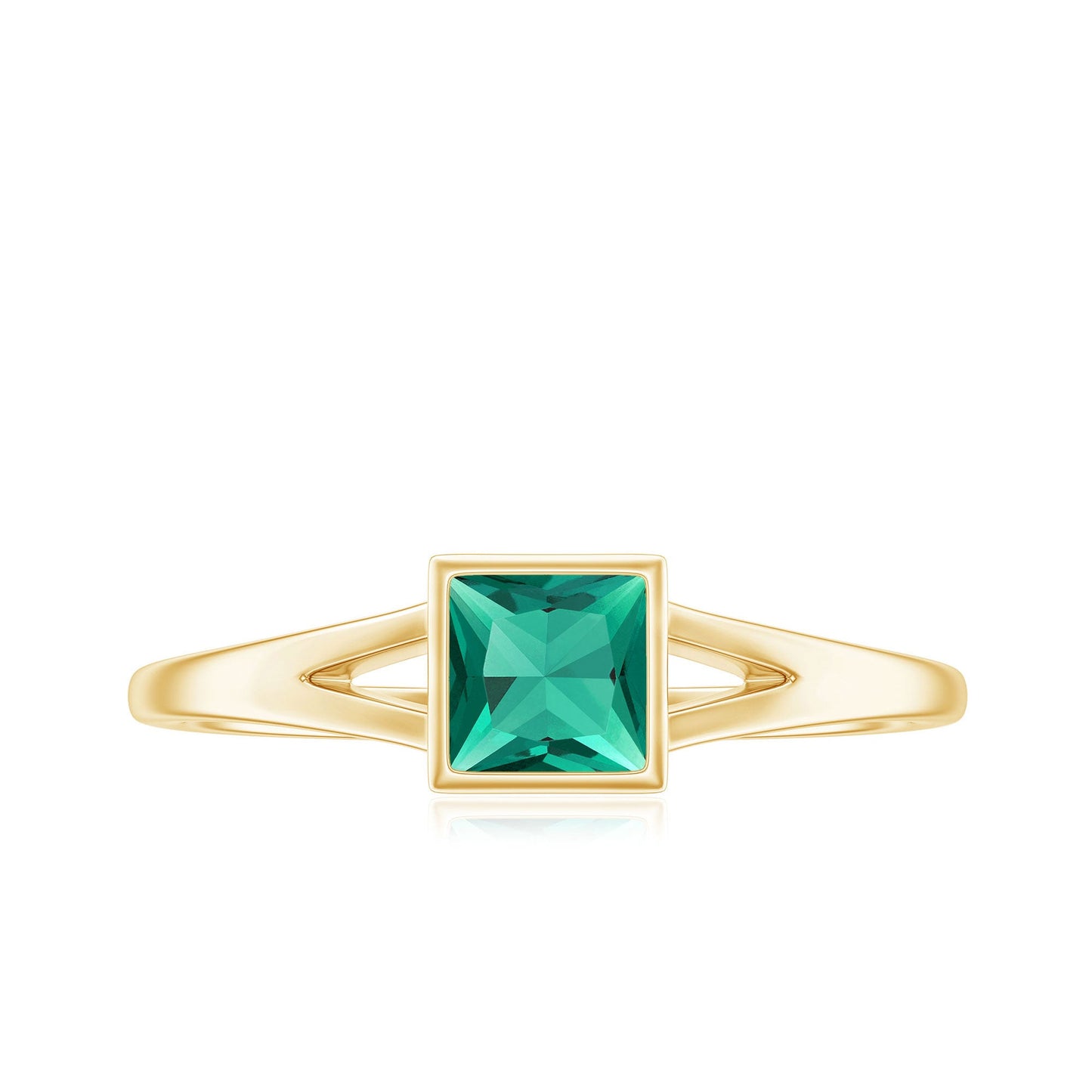 5mm Princess Cut Lab Grown Emerald Solitaire Ring with Split Shank