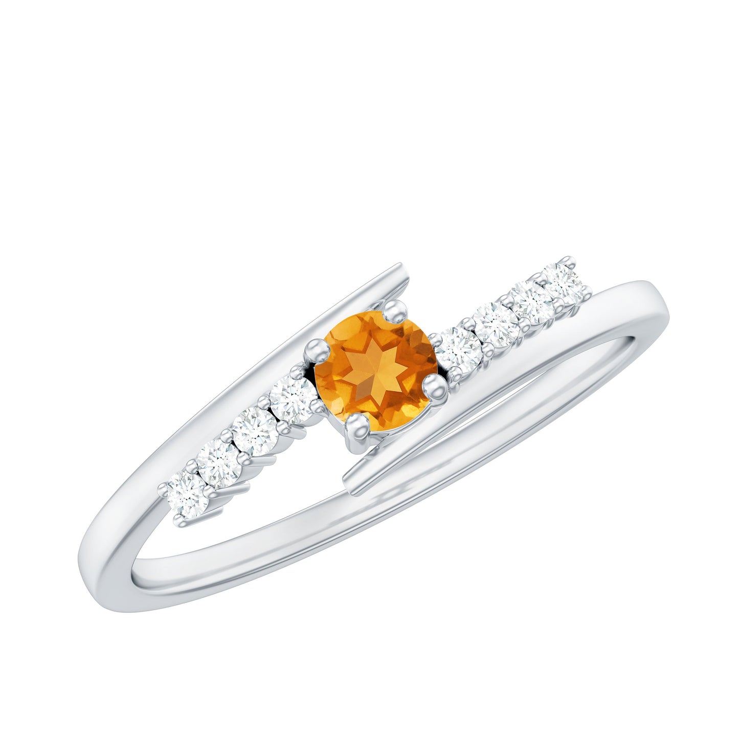 Natural Citrine Promise Ring with Diamond Bypass Shank