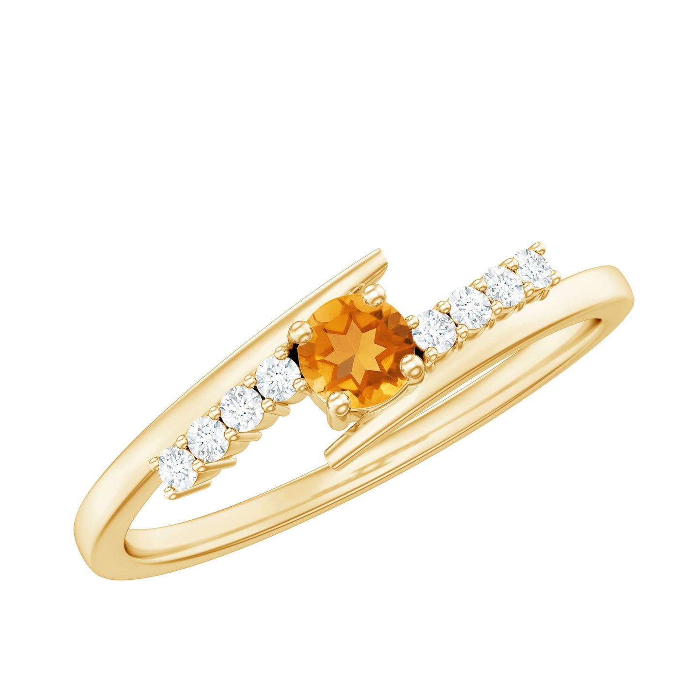 Natural Citrine Promise Ring with Diamond Bypass Shank