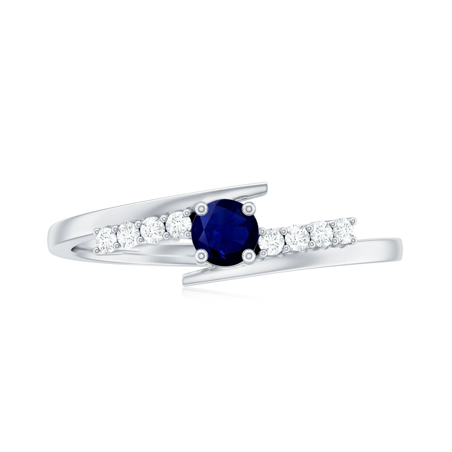Minimal Round Blue Sapphire and Diamond Bypass Promise Ring