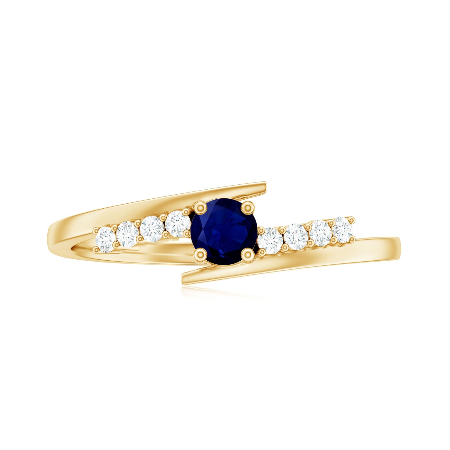Minimal Round Blue Sapphire and Diamond Bypass Promise Ring