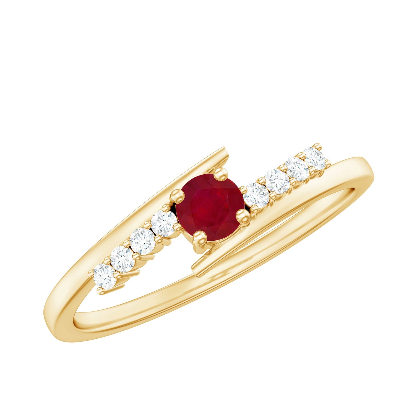 Natural Ruby Promise Ring with Diamond Bypass Shank