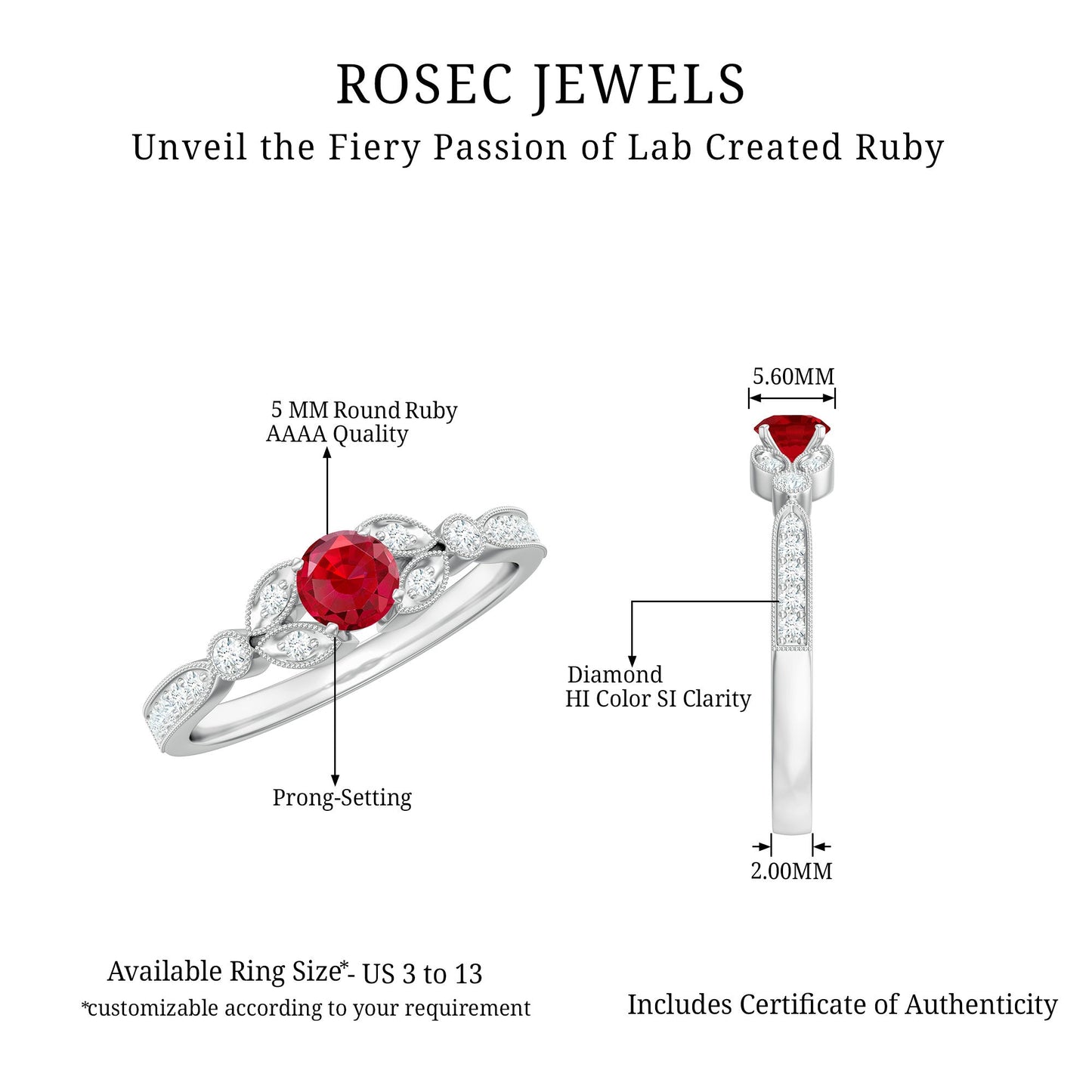 Lab-Lab Grown Ruby and Diamond Minimal Promise Ring