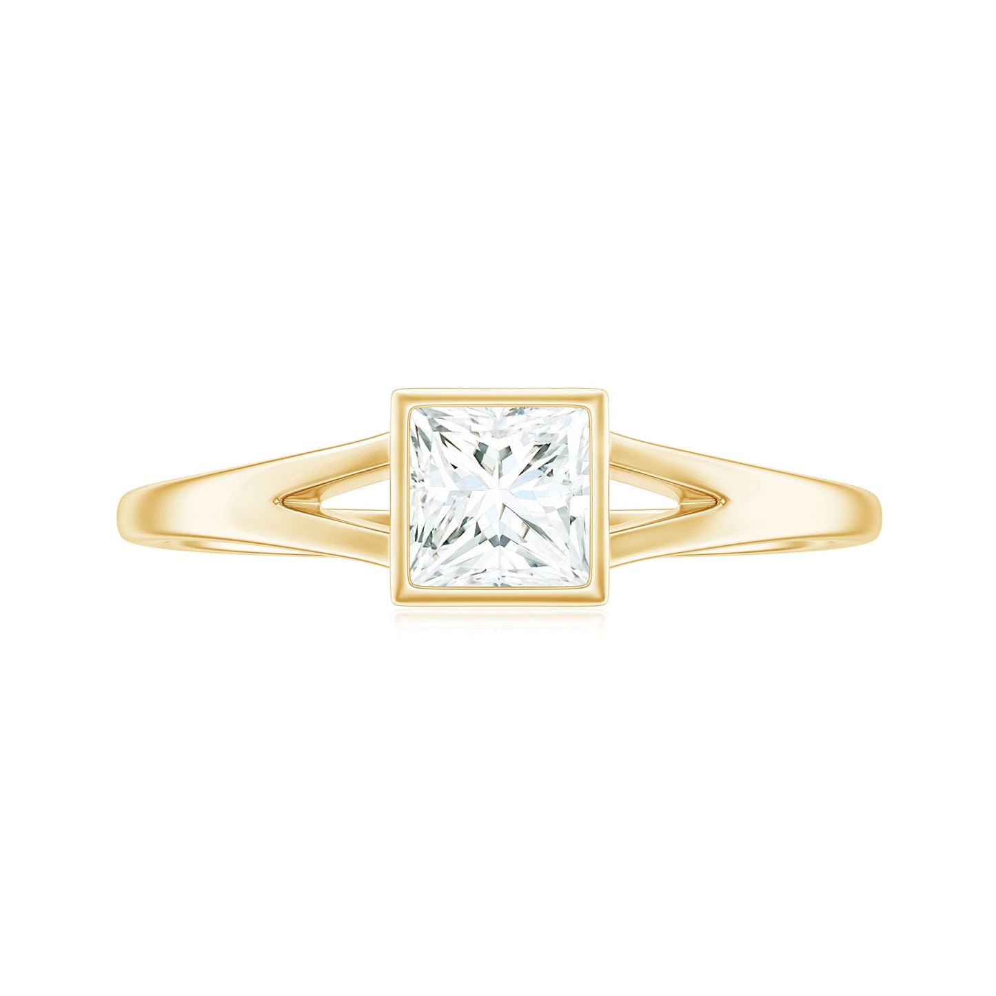 Bezel Set Princess Cut Moissanite Solitaire Promise Ring in Split Shank
