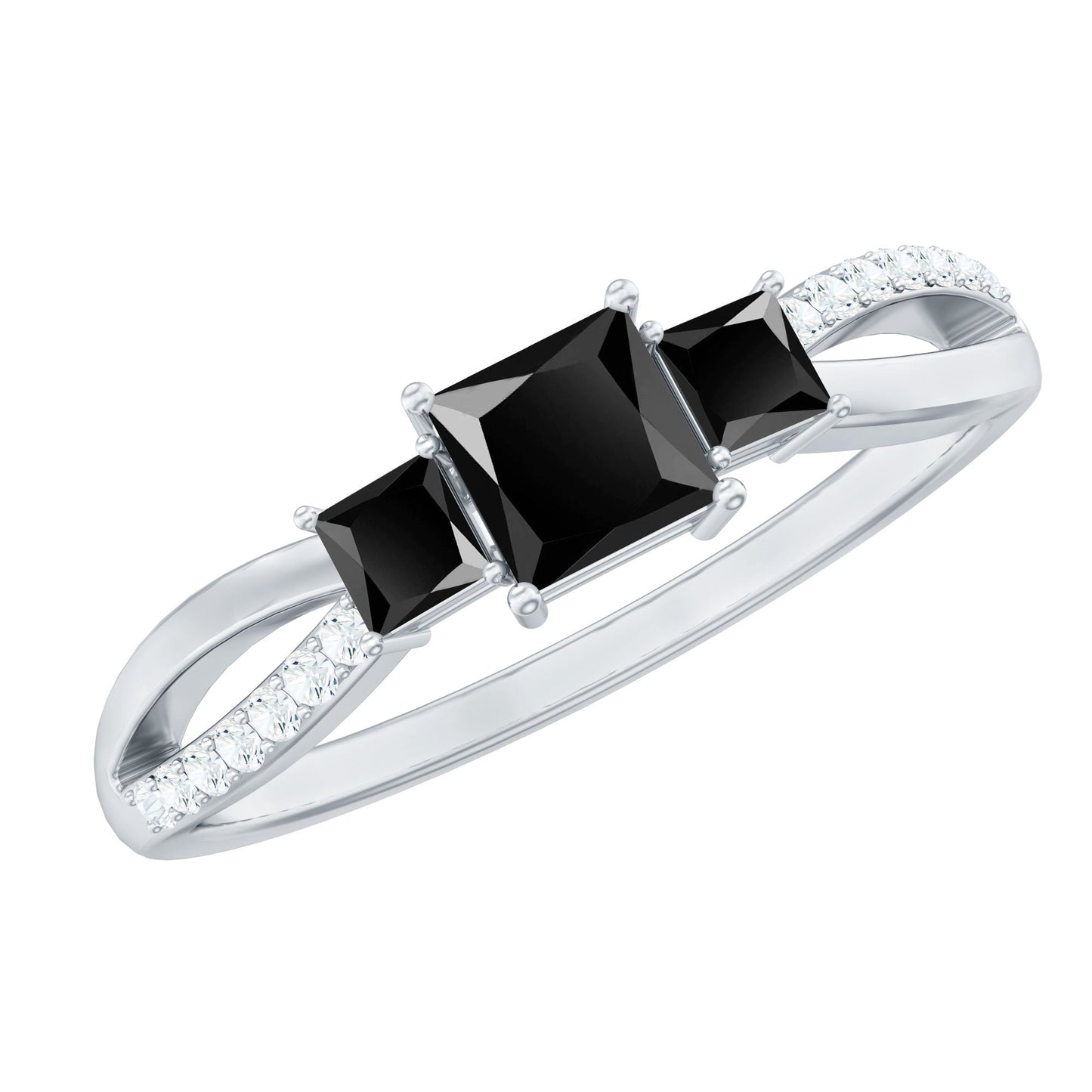 Certified Lab Grown Black Diamond 3 Stone Engagement Ring with White Diamond