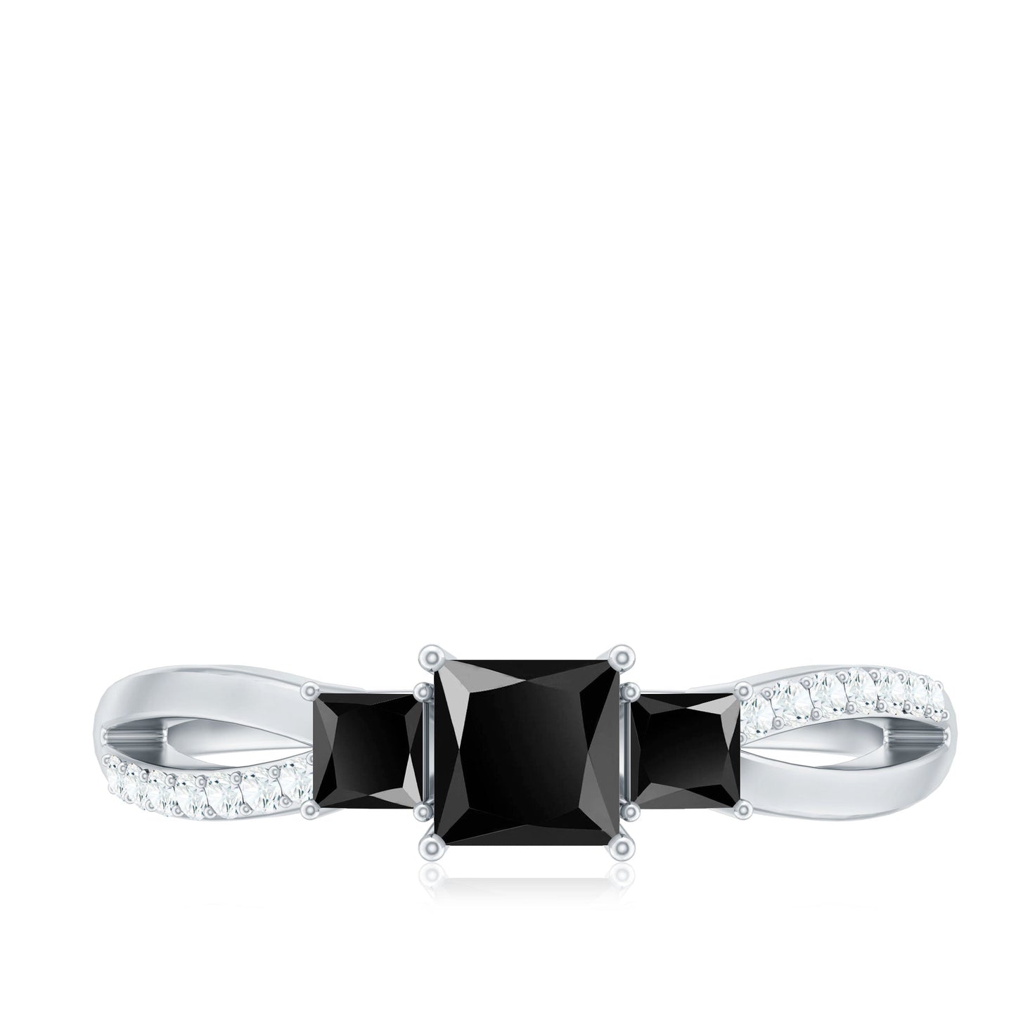 Certified Lab Grown Black Diamond 3 Stone Engagement Ring with White Diamond
