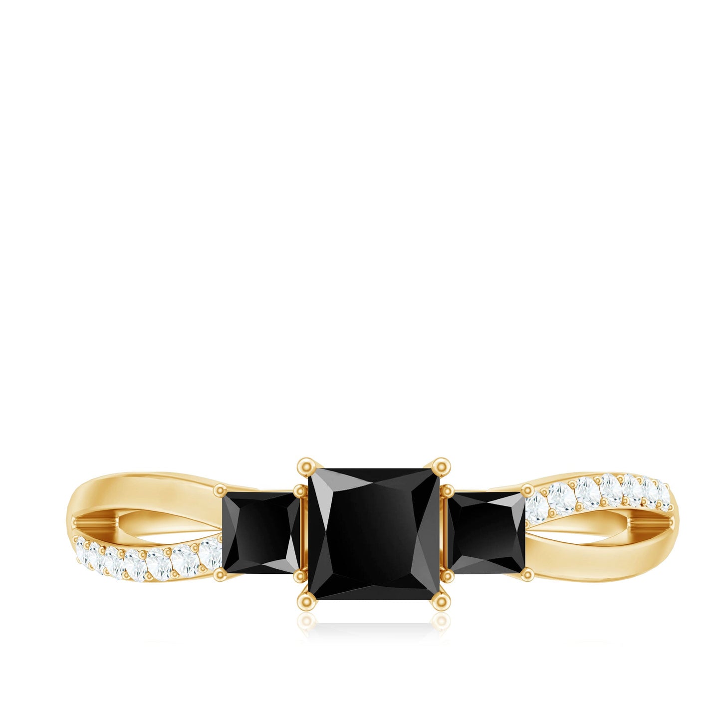 Certified Lab Grown Black Diamond 3 Stone Engagement Ring with White Diamond