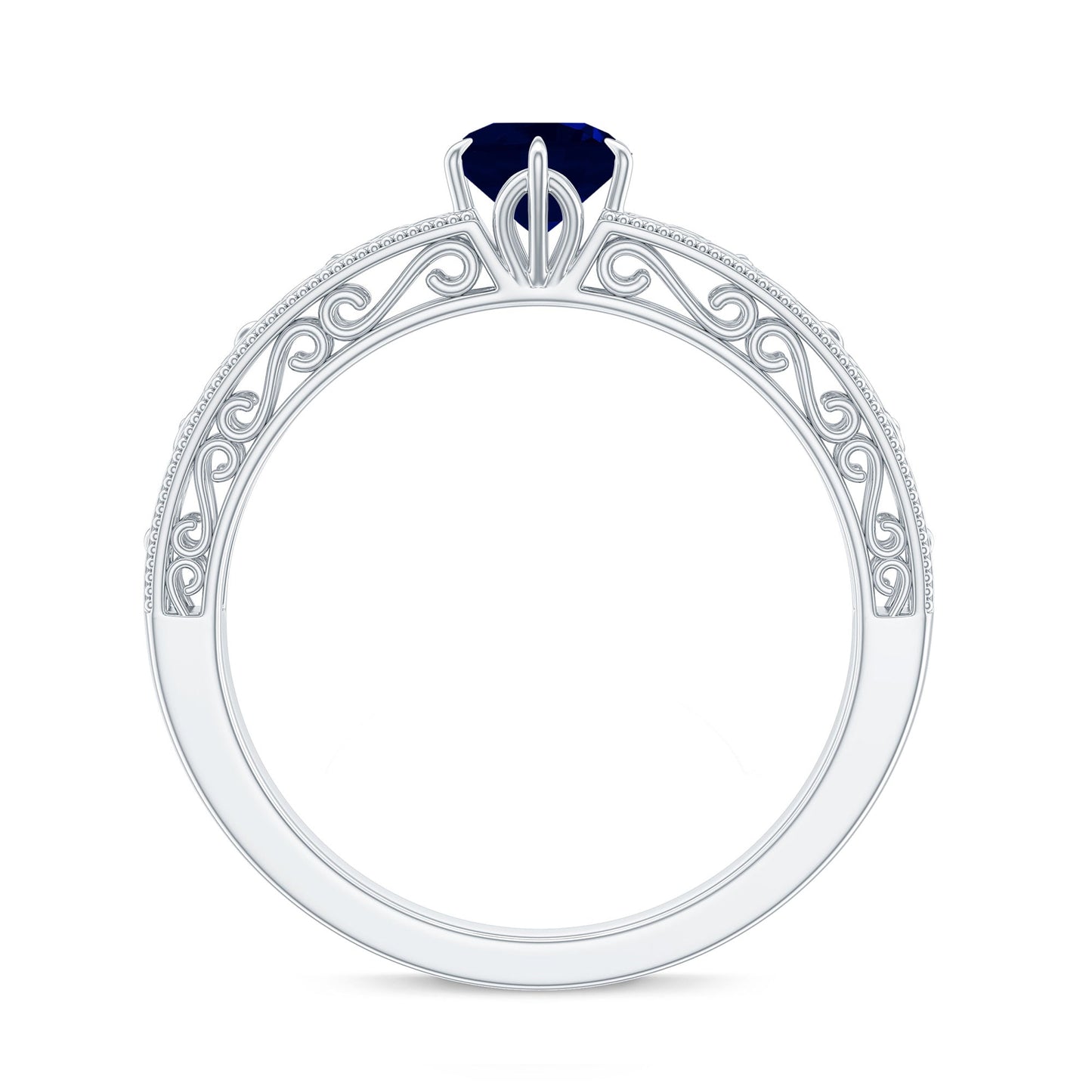 1 CT Round Cut Solitaire Blue Sapphire Filigree Engagement Ring