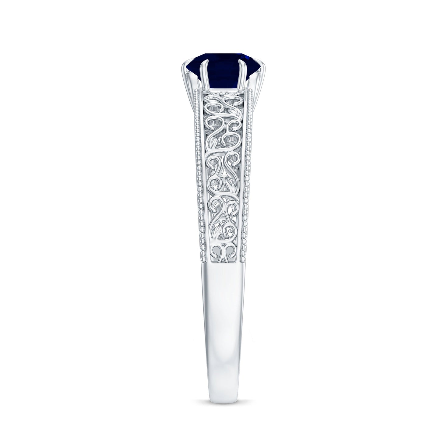 1 CT Round Cut Solitaire Blue Sapphire Filigree Engagement Ring