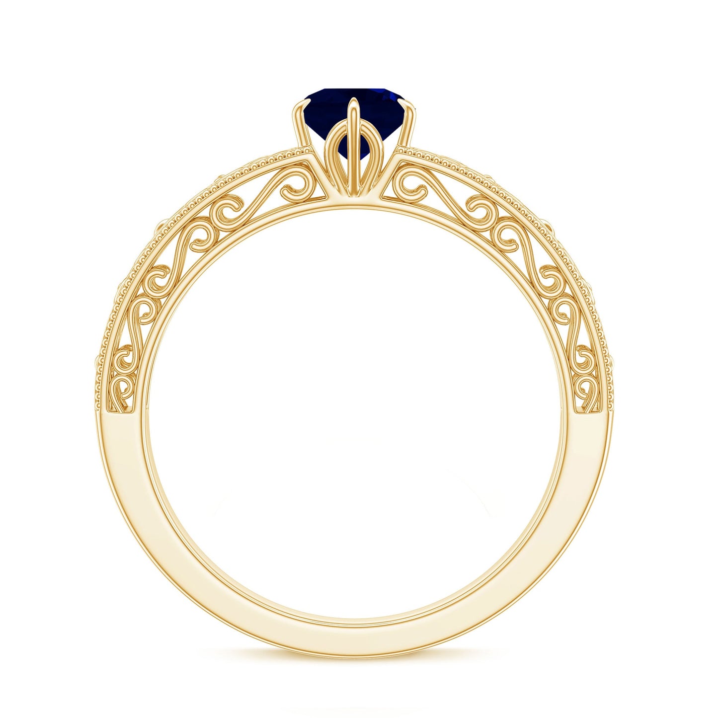 1 CT Round Cut Solitaire Blue Sapphire Filigree Engagement Ring