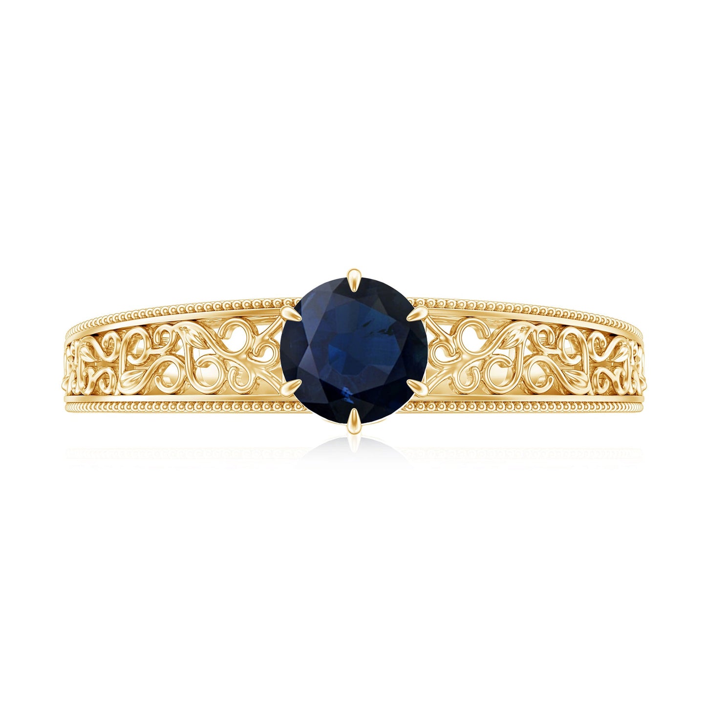 1 CT Round Cut Solitaire Blue Sapphire Filigree Engagement Ring