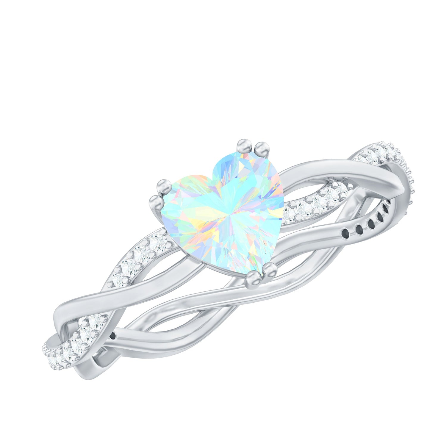 Natural Ethiopian Opal Diamond Heart Promise Engagement Ring