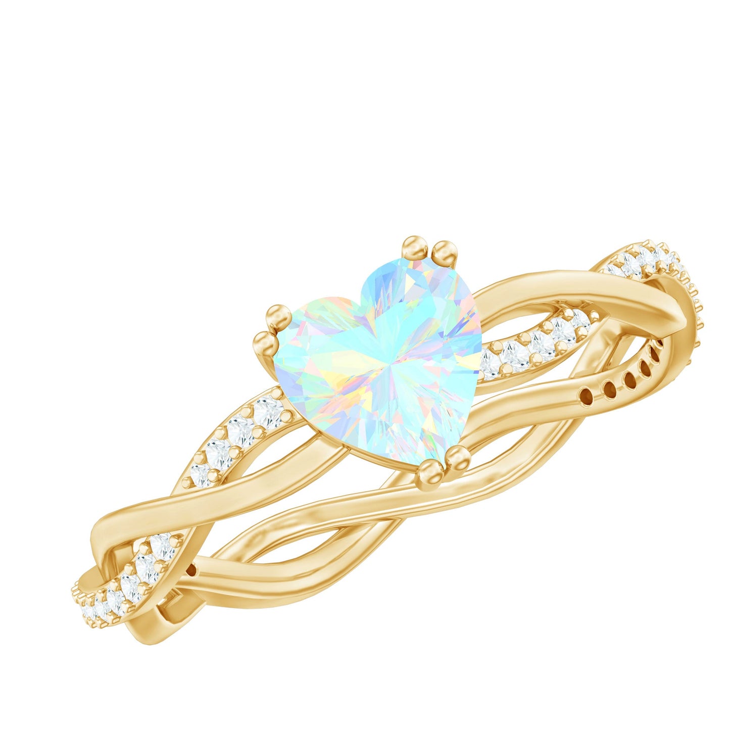 Natural Ethiopian Opal Diamond Heart Promise Engagement Ring