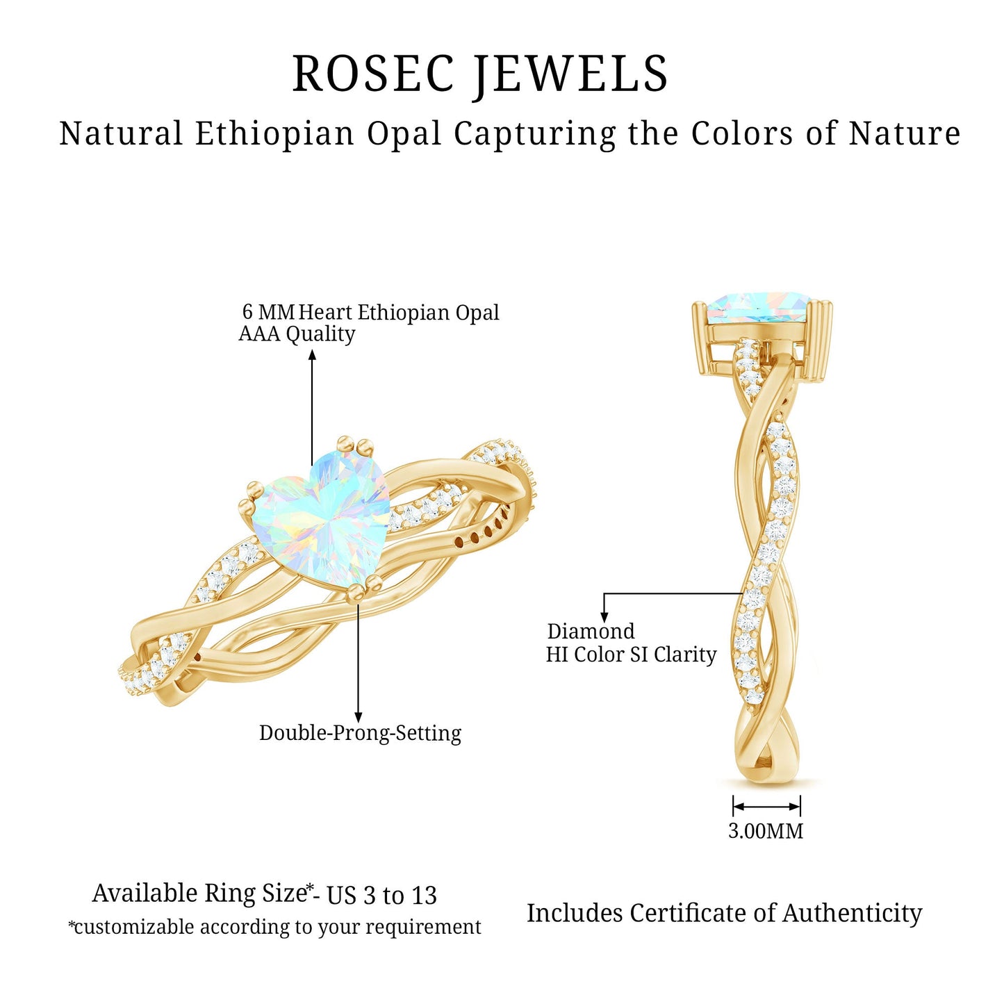 Natural Ethiopian Opal Diamond Heart Promise Engagement Ring