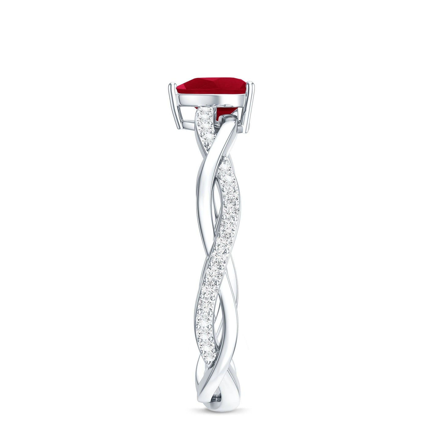 Natural 0.6 Carat Ruby Heart Engagement Ring with Diamond Braided Shank