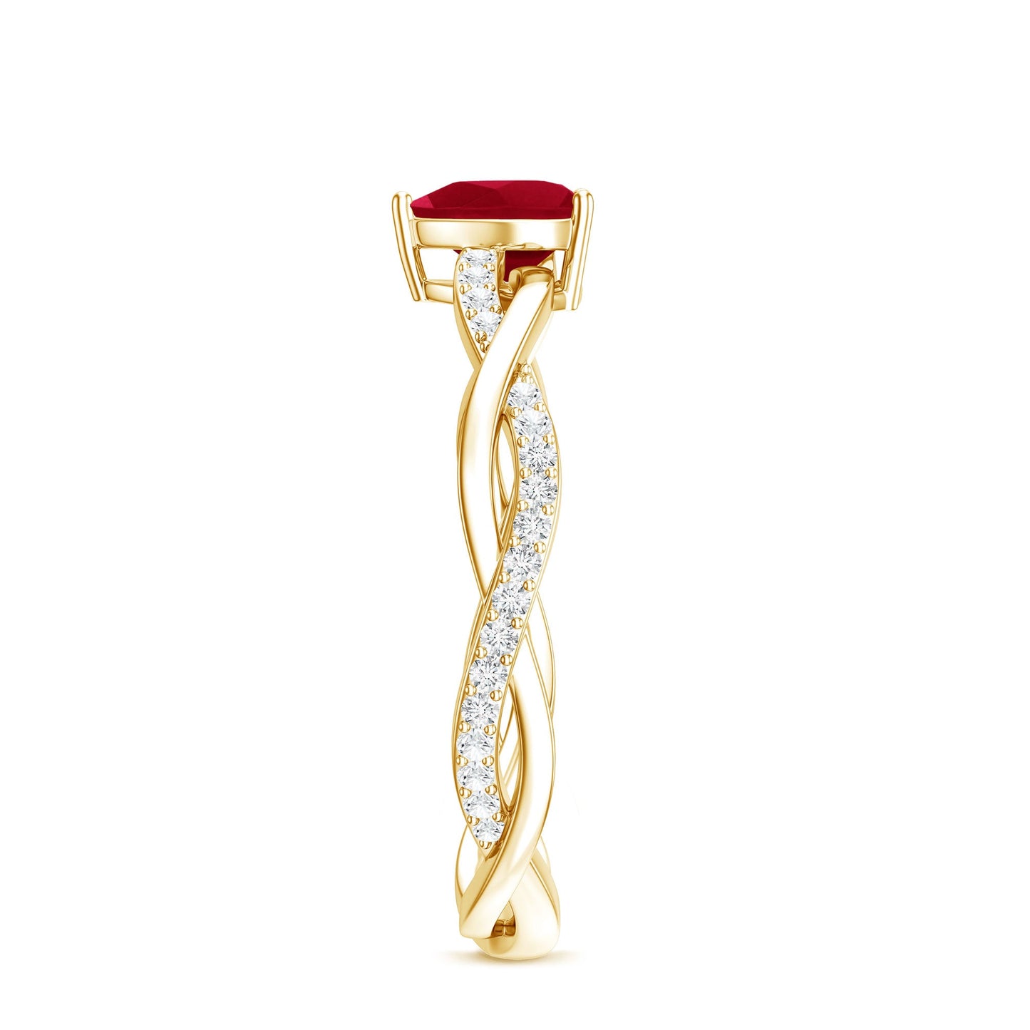Natural 0.6 Carat Ruby Heart Engagement Ring with Diamond Braided Shank