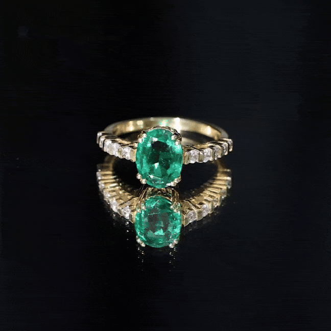 8x10mm Oval Cut Lab Created Emerald Solitaire Engagement Ring with Diamond
