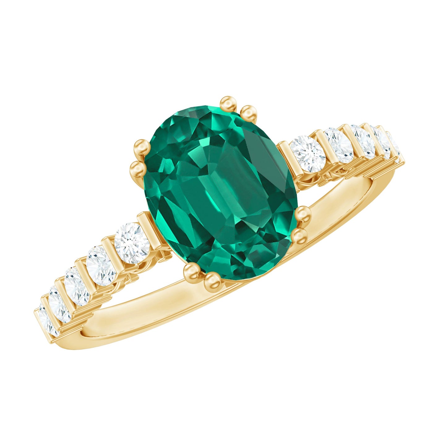 8x10mm Oval Cut Lab Created Emerald Solitaire Engagement Ring with Diamond
