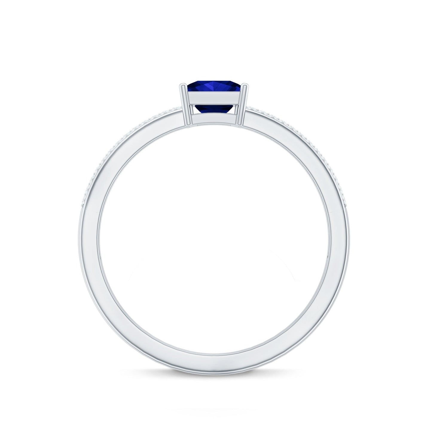 5mm Princess Cut Lab Created Blue Sapphire Promise Ring with Diamond