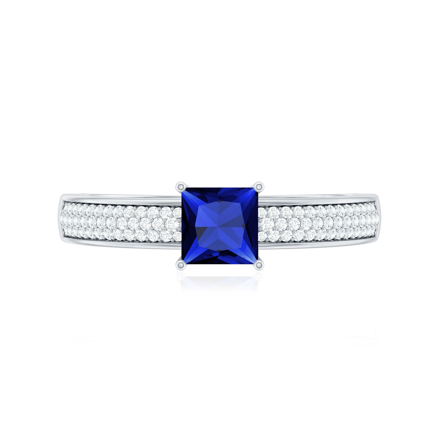 5mm Princess Cut Lab Created Blue Sapphire Promise Ring with Diamond